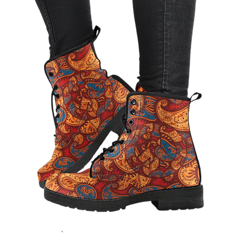 Image of Peace Henna Design, Women's Vegan Leather Ankle Boots, Stylish Lace,up Fashion
