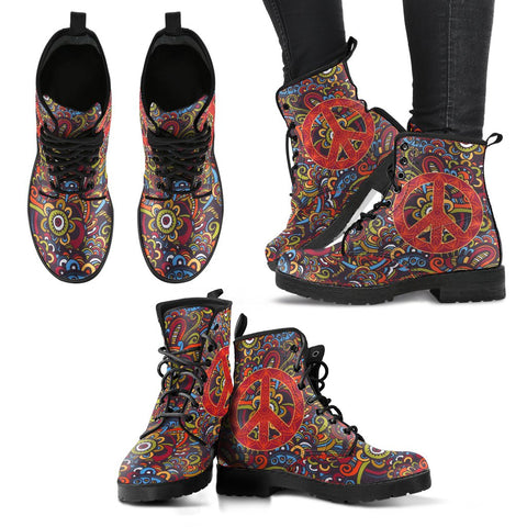 Image of Peace Henna, Vegan Leather Women's Ankle Boots, Stylish Lace-up Fashion Boots, Handcrafted Vegan Footwear
