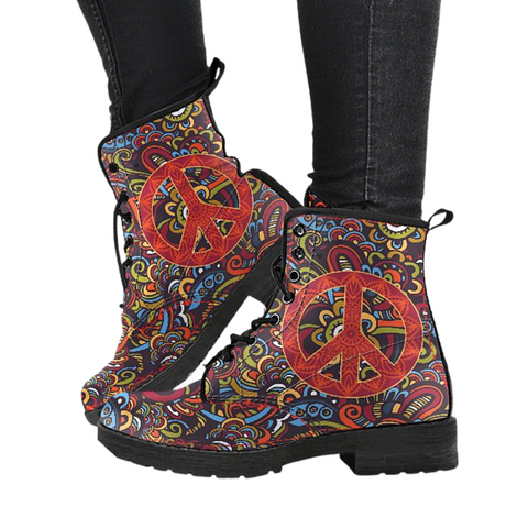 Image of Peace Henna, Vegan Leather Women's Ankle Boots, Stylish Lace-up Fashion Boots, Handcrafted Vegan Footwear