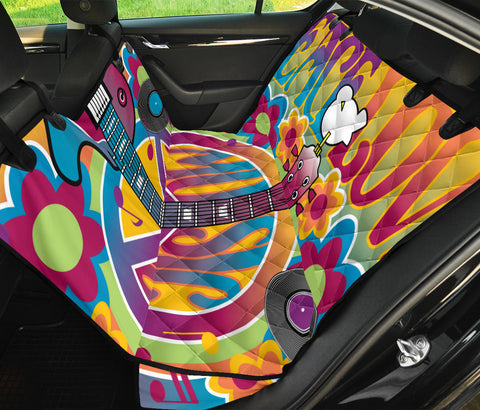 Image of Peace Love & Guitar Hippie Themed Car Seat Covers, Abstract Art Backseat Pet