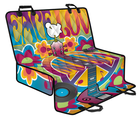 Image of Peace Love & Guitar Hippie Themed Car Seat Covers, Abstract Art Backseat Pet