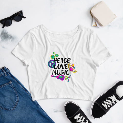 Image of Peace Love Music Hippie Women’S Crop Tee, Fashion Style Cute crop top, casual