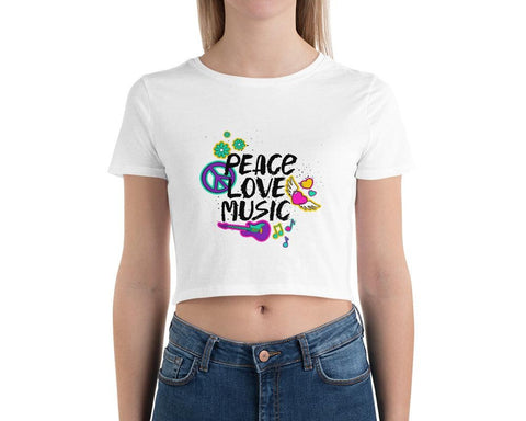 Image of Peace Love Music Hippie Women’S Crop Tee, Fashion Style Cute crop top, casual