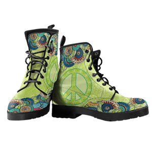 Peace Sign Mandala, Handmade Vegan Leather Boots for Women, Stylish Winter and Rain Resistant Footwear