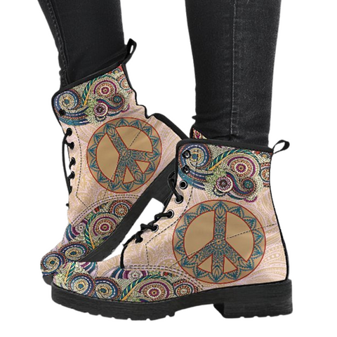 Image of Peace Sign, Women's Vegan Leather Boots, Winter and Rain Resistant