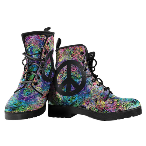 Image of Women's Vegan Leather Boots with Peace Sign, Stylish Streetwear,
