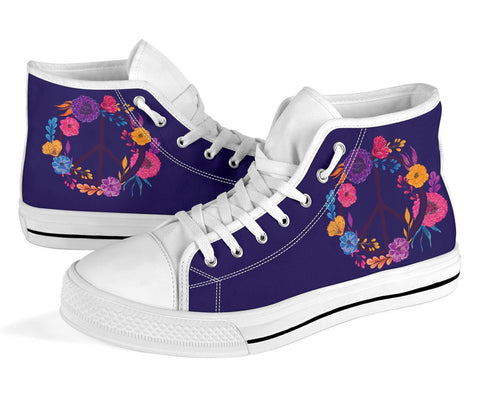 Image of Peace Sign,Hippie, Canvas Shoes,High Quality, High Tops Sneaker, Boho,Streetwear,All Star,Custom Shoes,Women's High Top,Bright Colorful