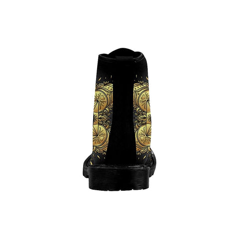 Image of Peace Symbol Black Womens Boots Custom Boots,Boho Chic Boots,Spiritual Rain Boots,Hippie,Combat Style Boots