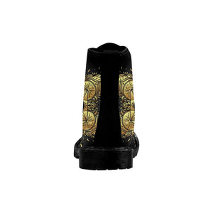 Peace Symbol Black Womens Boots Custom Boots,Boho Chic Boots,Spiritual Rain Boots,Hippie,Combat Style Boots
