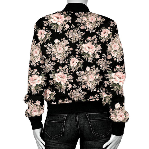 Image of Peach Flower Design Bomber Jacket