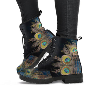 Peacock Feather Eyes Women's Vegan Leather Ankle Boots, Festival