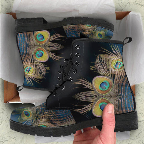 Image of Peacock Feather Eyes Women's Vegan Leather Ankle Boots, Festival