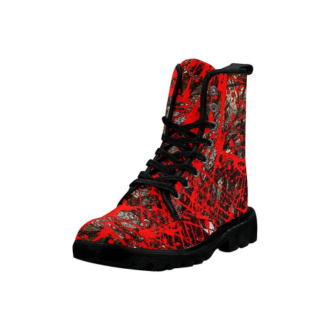 Image of Peinture Expressive Red Women Boots Military Biker,Lace Up Chunky,Classic Boot,Ankle Boots