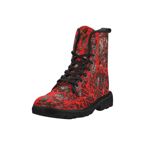 Image of Peinture expressive Red Men Boots Military Biker,Lace up Chunky,Classic Boot,Ankle Boots