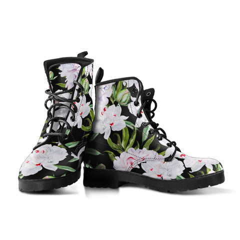 Image of Peony Flower Vegan Leather Women's Boots, Hippie Classic Streetwear,