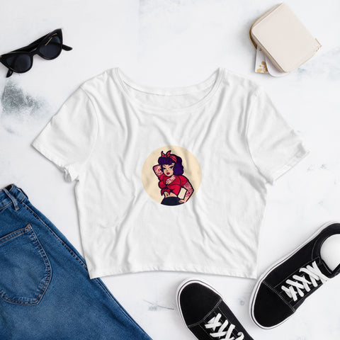 Image of Pin Up Tattoo Girl Women’S Crop Tee, Fashion Style Cute crop top, casual outfit,