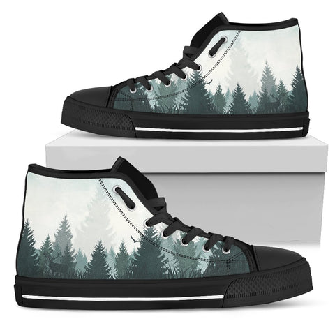 Image of Pine Forest Spiritual, High Tops Sneaker, High Quality,Handmade Crafted, Hippie, Multi Colored, Boho,Streetwear,All Star,Custom Shoes