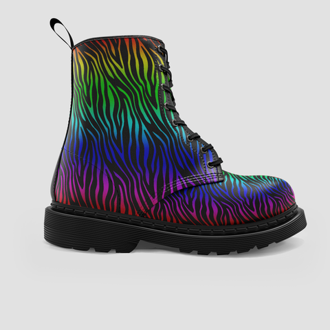Image of Vegan Wo's Boots , Colorful Zebra Tiger Stripes , Fashion Footwear ,