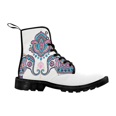 Image of Pink And Blue Cultural Elephant Womens Boots, Lolita Combat Boots,Hand Crafted,Multi Colored