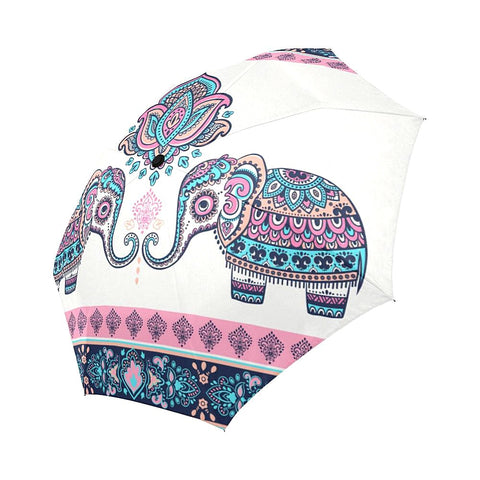 Image of Pink And Blue Elephant Unisex Umbrella, Foldable Umbrella, Custom Rain Umbrella,Rain Gear Weather