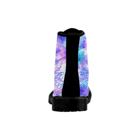 Image of Pink And Blue Lotus Womens Boots, Lolita Combat Boots,Hand Crafted,Multi Colored,Streetwear
