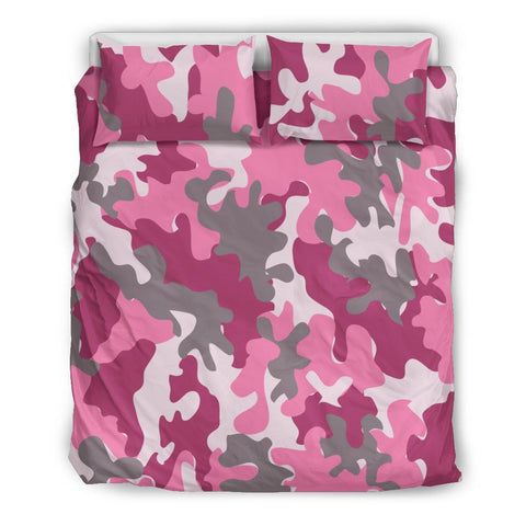 Image of Pink And Grey Camouflage Bed Set, Twin Duvet Cover,Multi Colored,Quilt Cover,Bedroom Set,Bedding Set,Pillow Cases Dorm Room College