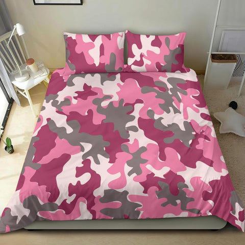 Image of Pink And Grey Camouflage Bed Set, Twin Duvet Cover,Multi Colored,Quilt Cover,Bedroom Set,Bedding Set,Pillow Cases Dorm Room College