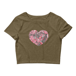Pink And Grey Marble Heart Women’S Crop Tee, Fashion Style Cute crop top, casual
