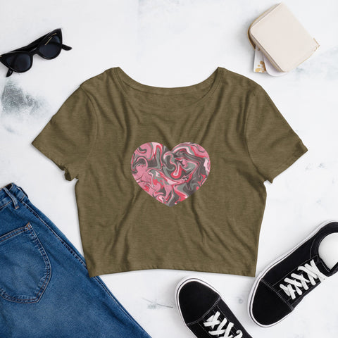 Image of Pink And Grey Marble Heart Women’S Crop Tee, Fashion Style Cute crop top, casual