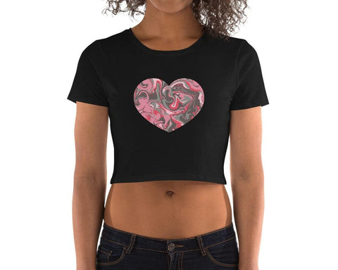 Image of Pink And Grey Marble Heart Women’S Crop Tee, Fashion Style Cute crop top, casual