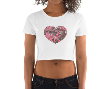 Pink And Grey Marble Heart Women’S Crop Tee, Fashion Style Cute crop top, casual