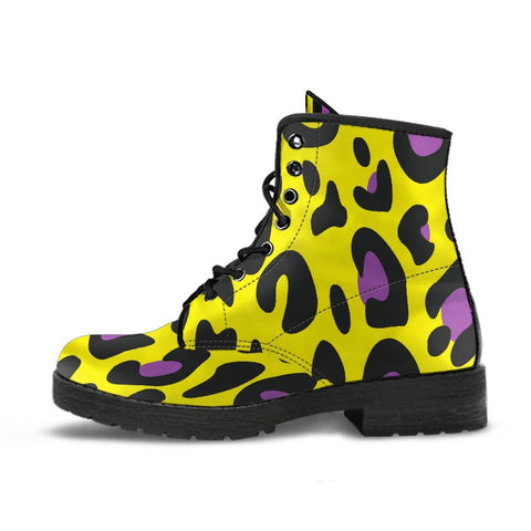 Image of Yellow Animal Print Women's Boots: Vegan Leather, Premium Boots, Retro