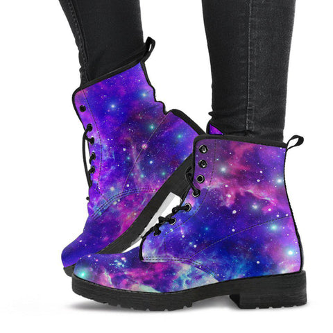 Image of Pink Blue Purple Galaxy Nebula Women's Vegan Leather Boots, Hippie