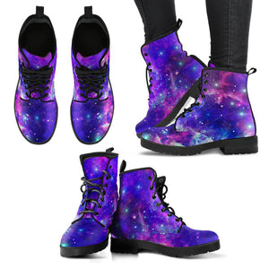 Pink Blue Purple Galaxy Nebula Women's Vegan Leather Boots, Hippie