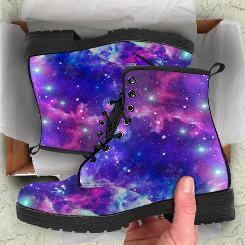 Image of Pink Blue Purple Galaxy Nebula Women's Vegan Leather Boots, Hippie