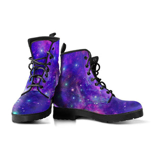 Pink Blue Purple Galaxy Nebula Women's Vegan Leather Boots, Hippie