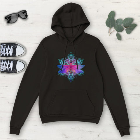 Image of Pink Blue Gradient Mandala Dragonfly Classic Unisex Pullover Hoodie, Mens,
