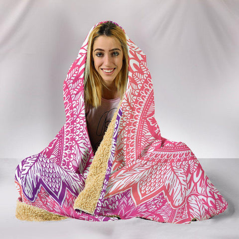 Image of Pink Boho Mandala Blanket,Sherpa Blanket,Bright Colorful, Hooded blanket,Blanket with Hood,Soft Blanket,Hippie Hooded Colorful Throw