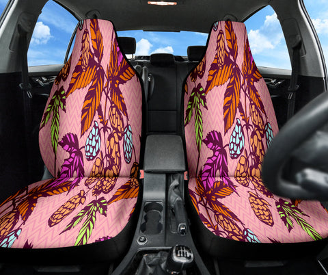 Image of Colorful Ethnic Branch Pink Car Seat Covers, Vibrant Front Seat Protectors, 2pc