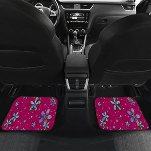 Pink Floral Flowers Car Mats Back/Front, Floor Mats Set, Car Accessories