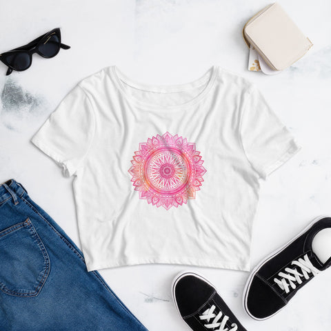 Image of Pink Gradient Mandala Women’S Crop Tee, Fashion Style Cute crop top, casual