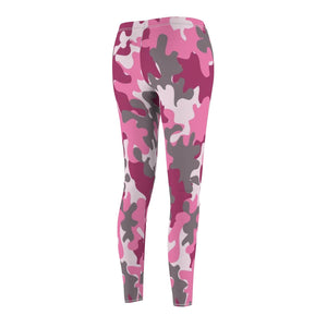 Pink Gray Multicolored Camouflage Women's Cut & Sew Casual Leggings, Yoga Pants,