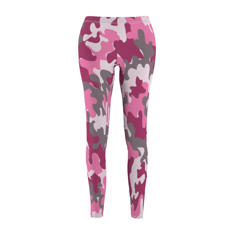 Image of Pink Gray Multicolored Camouflage Women's Cut & Sew Casual Leggings, Yoga Pants,
