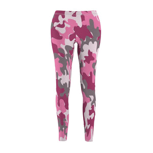 Pink Gray Multicolored Camouflage Women's Cut & Sew Casual Leggings, Yoga Pants,