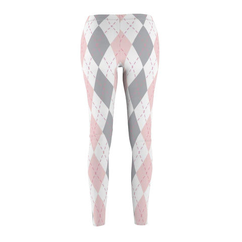 Image of Pink Grey Multicolored Plaid Women's Cut & Sew Casual Leggings, Yoga Pants,