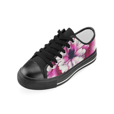 Image of Pink Hibiscus Floral Print Low Tops, Canvas Shoes,High Quality, Streetwear