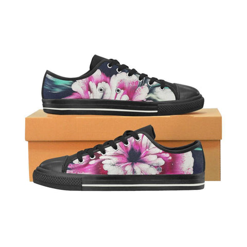 Image of Pink Hibiscus Floral Print Low Tops, Canvas Shoes,High Quality, Streetwear