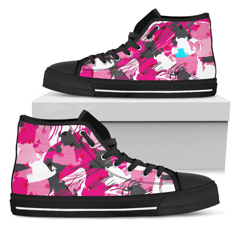 Image of Pink Monster Camouflage Streetwear, Hippie, Spiritual, Multi Colored, High Tops Sneaker, Canvas Shoes, High Quality,Handmade Crafted