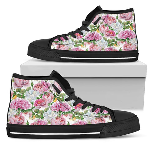Image of Pink Multicolored Floral High Tops, Hippie, Spiritual, Boho,Streetwear,All Star,Custom Shoes,Bright Colorful,Mandala shoes,Fashion Shoe