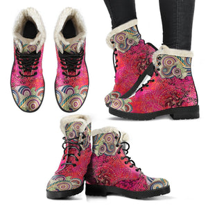 Pink Multicolored Hippie Paisley Ankle Boots, Classic Boot, Lolita Combat Boots,Hand Crafted,Streetwear, Rain Boots,Hippie,Combat Style Boot